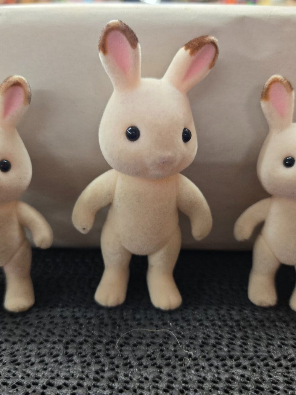 Trio of Calico Critters Easter Bunnys chocolate tipped ears